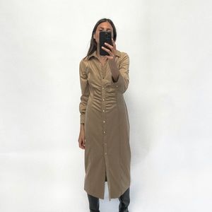 Zara suede ruched button front midi dress